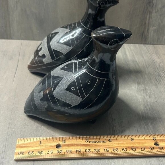 Vintage Handcrafted Tonala Black Pottery Doves Intricate Geometric Designs - Picture 6 of 6
